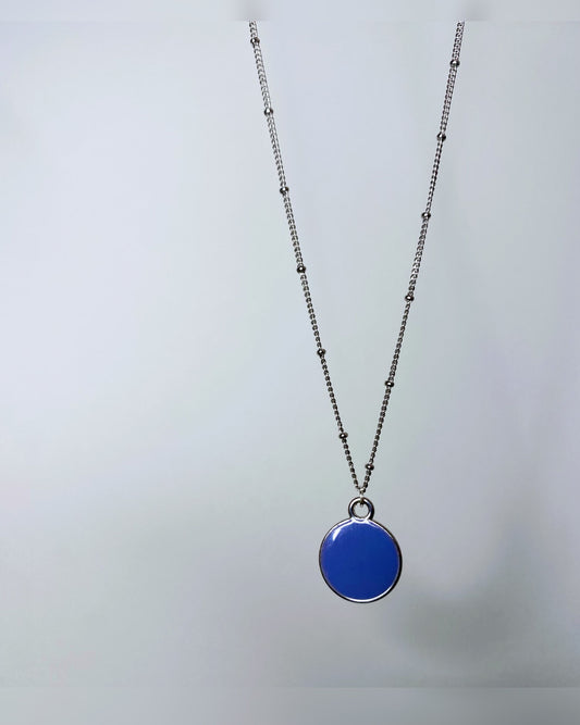 Silver Satellite Chain - Blue Round Charm