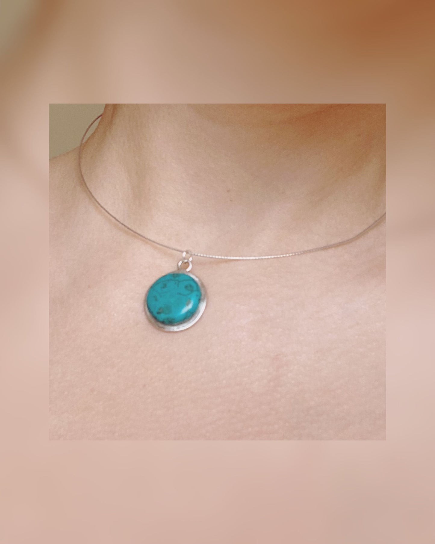 Silver Wired Necklace - Turquoise Stone